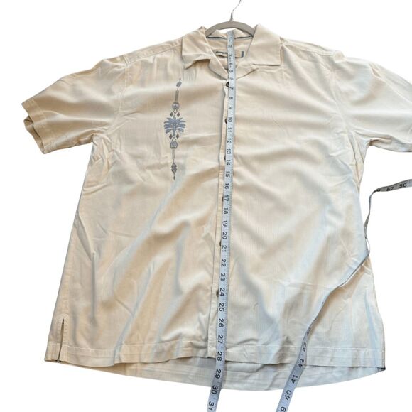 Tommy Bahama Men's Silk Embroidered Short Sleeve Button Up Shirt Beige Sz Small - Picture 7 of 8